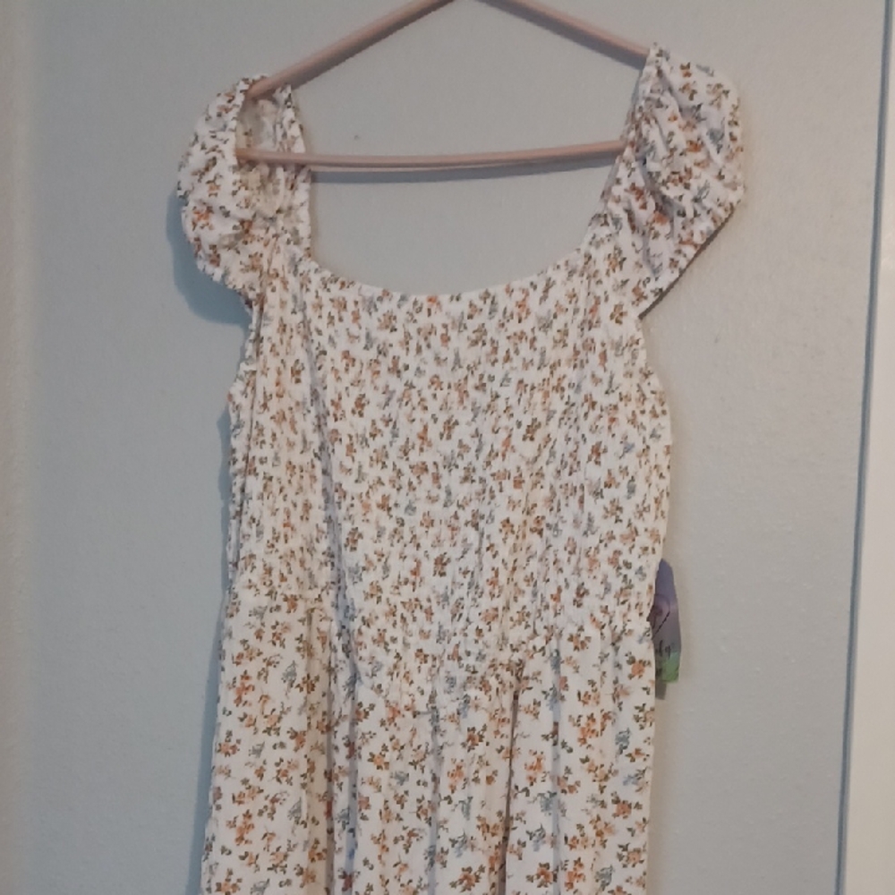 NWT Justify White and Orange Floral Cottage Dress Size 3X Rayon Summer Maxi